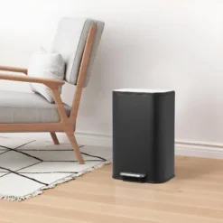 12 Liter 3.2 Gallon Stainless Steel Trash Can, Step On Pedal, Soft Close Lid, Removable Inner Bucket, Brushed Finish, Black -House Beautiful GUEST b6dc46dd 2978 4f45 bb8e 9a953e129c3f