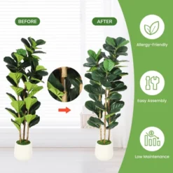 Artificial Fiddle Leaf Fig Tree, Faux Plant In Pot With Lifelike Leaves And Natural Wood Trunk, Tall Indoor Fake Greenery Trees -House Beautiful GUEST b6e6cff0 8e73 47f3 b2ed c1c4b8239573