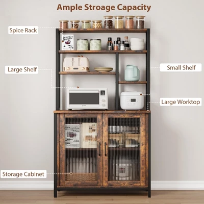 Bakers Rack With Cabinet 5 Tier Microwave Stand 63.78" Standing Bakers Rack With Door Tall Coffee Bar Brown Home Bar Cabinet 5 Bakers Rack With Cabinet 5 Tier Microwave Stand 63.78" Standing Bakers Rack With Door Tall Coffee Bar Brown Home Bar Cabinet - Image 3