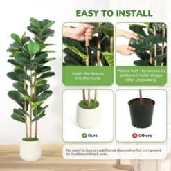Artificial Fiddle Leaf Fig Tree, Faux Plant In Pot With Lifelike Leaves And Natural Wood Trunk, Tall Indoor Fake Greenery Trees -House Beautiful GUEST b788b107 8a85 413b 8d42 be615de97708