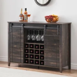 Bar Cabinet, 47" Buffet Server Sideboard With Sliding Barn Doors, Farmhouse Storage Cabinet Cupboard Table With Adjustable Shelf -House Beautiful GUEST b7a3df6d 7b35 4382 8a50 b83fcb174f9c