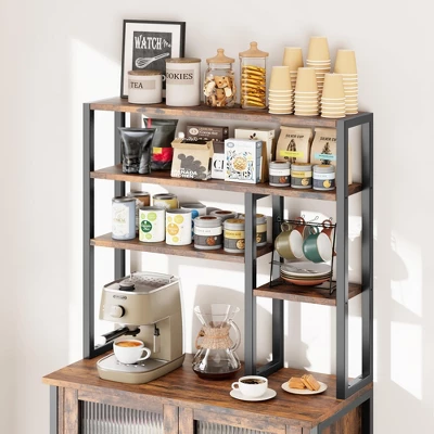 Bakers Rack With Cabinet 5 Tier Microwave Stand 63.78" Standing Bakers Rack With Door Tall Coffee Bar Brown Home Bar Cabinet 7 Bakers Rack With Cabinet 5 Tier Microwave Stand 63.78" Standing Bakers Rack With Door Tall Coffee Bar Brown Home Bar Cabinet - Image 5