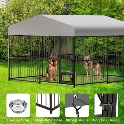 8X4FT/10X10FT/4X4FT Large Outdoor Dog Kennel, Heavy Duty Metal Dog Cage With Roof, Lock And Rotating Feeder, For All Dog Breeds 10 8X4FT/10X10FT/4X4FT Large Outdoor Dog Kennel, Heavy Duty Metal Dog Cage With Roof, Lock And Rotating Feeder, For All Dog Breeds - Image 8