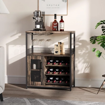 3-Tier Industrial Wine Bar Cabinet With Detachable Wine Rack, Drawer, Glass Holder & Mesh Doors Durable Sideboard And Buffet Storage, Brown 15 3-Tier Industrial Wine Bar Cabinet With Detachable Wine Rack, Drawer, Glass Holder & Mesh Doors Durable Sideboard And Buffet Storage, Brown - Image 13