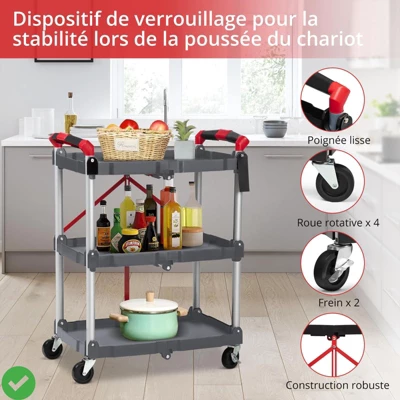 3-Layer Folding Cart Portable Service Trolley Collapsible Utility Carts 56 Lbs Load Capacity 5 3-Layer Folding Cart Portable Service Trolley Collapsible Utility Carts 56 Lbs Load Capacity - Image 3