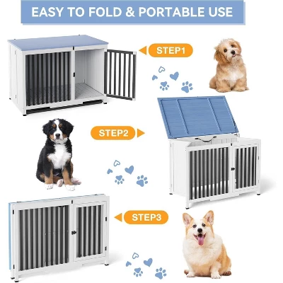 39.5in Portable Foldable Dog Kennel Crate Furniture End Table,Indoor Cage With Tray And Iron Door-Frame For Large/Medium Dog 7 39.5in Portable Foldable Dog Kennel Crate Furniture End Table,Indoor Cage With Tray And Iron Door-Frame For Large/Medium Dog - Image 5