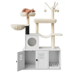 Cat Tree House, Cat Condos, Aesthetic Cats Tree, Hidden Litter Box, Wooden Cats Furniture With Multiple Platforms With Sisal Scratching Posts -House Beautiful GUEST b846cab6 f56d 495f 8eb4 bf6bd6228206