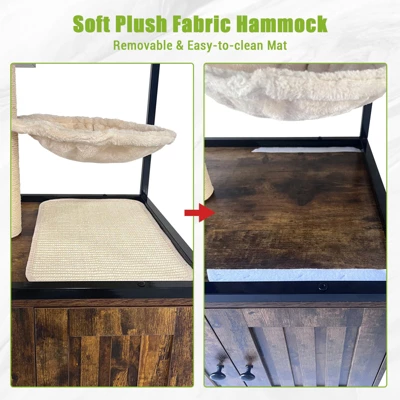 Cat Tree With Litter Box Enclosure 57.5''H Wooden Cat Tower Cabinet With Wheels 5 Cat Tree With Litter Box Enclosure 57.5''H Wooden Cat Tower Cabinet With Wheels - Image 3