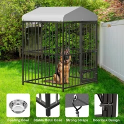 Outdoor Dog Kennel, 4x4x6 Ft /8 X 4 X 6 FT Metal Dog Kennel With Roof, Safety Lock & Rotating Feeder, Suitable For Dogs, Cats, Chickens, Rabbits -House Beautiful GUEST b85bbec1 871c 41d6 b850 855c4b4e6c66