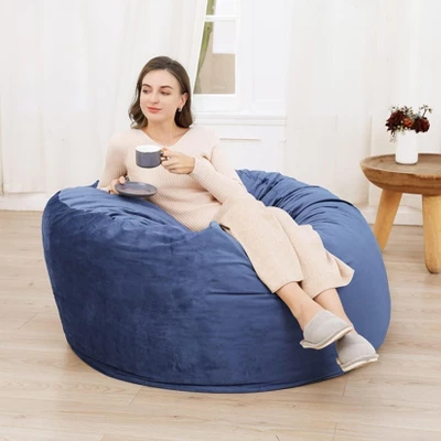 48 Inch Big Huge Giant Bean Bag Chair, Cozy Lazy Sofa With Memory Foam Fillings, Plush Velvet Machine Washable Cover For Adults/Kids, Black 11 48 Inch Big Huge Giant Bean Bag Chair, Cozy Lazy Sofa With Memory Foam Fillings, Plush Velvet Machine Washable Cover For Adults/Kids, Black - Image 9