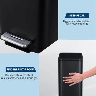 13 Gallon Kitchen Trash Can, Stainless Steel, Step On Pedal, Soft Close Lid, Fingerprint Proof, Brushed Finish, Silver 6 13 Gallon Kitchen Trash Can, Stainless Steel, Step On Pedal, Soft Close Lid, Fingerprint Proof, Brushed Finish, Silver - Image 4