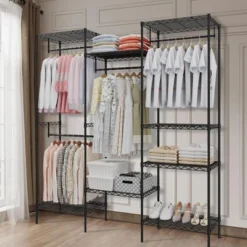 Heavy Duty Metal Clothing Rack, Freestanding Garment Organizer With 4 Hanging Rods And 8 Adjustable Shelves For Closet, Black 14 Heavy Duty Metal Clothing Rack, Freestanding Garment Organizer With 4 Hanging Rods And 8 Adjustable Shelves For Closet, Black -House Beautiful GUEST b8e059fa 4718 4bce 84a1 336ec06d61db