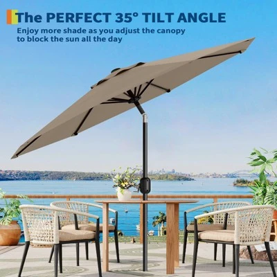 9ft Patio Umbrella, Crank & Tilt, 8-Rib, Water-Resistant Table Umbrella, UV Protection, Adjustable For Garden, Tan 7 9ft Patio Umbrella, Crank & Tilt, 8-Rib, Water-Resistant Table Umbrella, UV Protection, Adjustable For Garden, Tan - Image 5