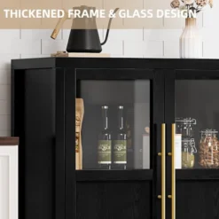 Sideboard Buffet Cabinet With 4 Glass Doors, 55" Buffet Table Coffee Bar Wine Bar Display Cabinet -House Beautiful GUEST b998b4a7 6c27 4b7c 9d4d 7440819fd65e