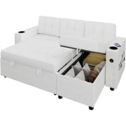 L-Shaped Sleeper Sofa Bed With Pull-Out Mattress, Storage Armrests, Cup Holders & USB, Space Saving Sectional Couch -House Beautiful GUEST b9af8a18 3bc6 4c5d a16a bdd88c37ab79