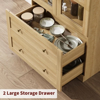 72" Tall Arched Kitchen Pantry Cabinet, Farmhouse Pantry Storage Cabinet With 2 Drawers & Glass Door, Freestanding Versatile Pantry Cabinets 10 72" Tall Arched Kitchen Pantry Cabinet, Farmhouse Pantry Storage Cabinet With 2 Drawers & Glass Door, Freestanding Versatile Pantry Cabinets - Image 8