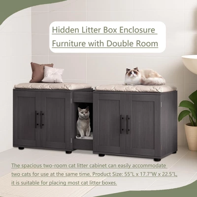 55 Inch Cat Litter Box Enclosure For 2 Cats, Large Hiddden Litter Box Enclosure Furniture 3-in-1 Wooden Cat Washroom Furniture With Barn Door White 6 55 Inch Cat Litter Box Enclosure For 2 Cats, Large Hiddden Litter Box Enclosure Furniture 3-in-1 Wooden Cat Washroom Furniture With Barn Door White - Image 4