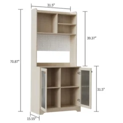 71" Kitchen Pantry Cabinet, Tall Sideboard Buffet Cabinet With Microwave Stand, Pegboard And Hutch, Pantry Storage Organizers Coffee Bar