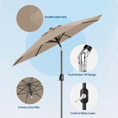 9ft Patio Umbrella, Crank & Tilt, 8-Rib, Water-Resistant Table Umbrella, UV Protection, Adjustable For Garden, Tan 4 9ft Patio Umbrella, Crank & Tilt, 8-Rib, Water-Resistant Table Umbrella, UV Protection, Adjustable For Garden, Tan - Image 2
