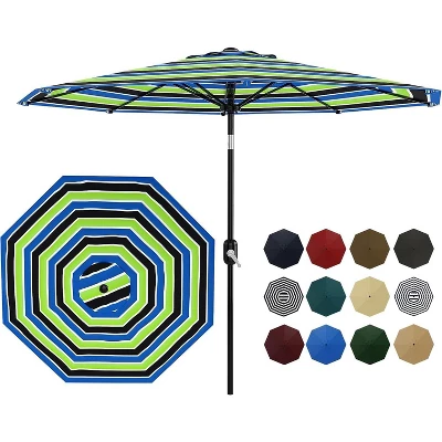 9ft Patio Umbrella, Outdoor Table, UV, Fade, Water Resistant, Crank Lift, Tilt, 8 Ribs, Metal Frame, Tricolor Stripe 9 9ft Patio Umbrella, Outdoor Table, UV, Fade, Water Resistant, Crank Lift, Tilt, 8 Ribs, Metal Frame, Tricolor Stripe - Image 7