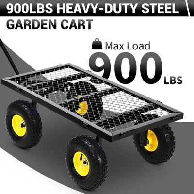 900 Lbs Steel Garden Cart, Heavy Duty Metal Garden Wagon With 10" Wheels, All-Terrain Wagon With 180° Rotating Handle & Removable Sides 7 900 Lbs Steel Garden Cart, Heavy Duty Metal Garden Wagon With 10" Wheels, All-Terrain Wagon With 180° Rotating Handle & Removable Sides - Image 5