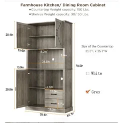 Kitchen Pantry Cabinet With 2 Drawers And Open Shelves, Tall Freestanding Kitchen Hutch With Microwave Stand For Dining Room -House Beautiful GUEST bb9396f8 6810 442f 964a bcfbabf250eb 1