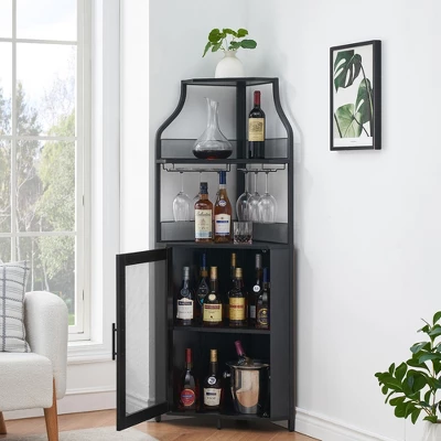 Corner Wine Bar Rack Cabinet With Detachable Wine Rack, Bar Cabinet With Glass Holder 4 Corner Wine Bar Rack Cabinet With Detachable Wine Rack, Bar Cabinet With Glass Holder - Image 2