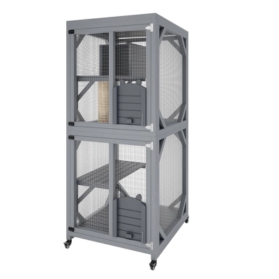 Jojoka Pet 4-Tier Wood Catio Outdoor Window Cat Enclosure, Cat House On Wheels With Scratch Post, Resting Box, Platforms, Sliding Doors, Weatherproof 10 Jojoka Pet 4-Tier Wood Catio Outdoor Window Cat Enclosure, Cat House On Wheels With Scratch Post, Resting Box, Platforms, Sliding Doors, Weatherproof - Image 8