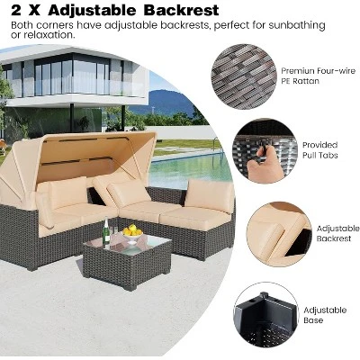 Patio Furniture Set, 6pcs Outdoor Rattan Wicker Furniture With Canopy, Outdoor Sectional Sofa And Table With Storage, Patio Conversation Sets 7 Patio Furniture Set, 6pcs Outdoor Rattan Wicker Furniture With Canopy, Outdoor Sectional Sofa And Table With Storage, Patio Conversation Sets - Image 5