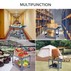 Service Cart 2-Shelf – 500 LBS Heavy Duty Rolling Utility Cart With Wheels And Two Trays, 45" X 25", Grey -House Beautiful GUEST bd08eae0 e781 453a 82d9 2aaa7704235c