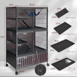 60" 5-Tier Ferret Cage, Multi-Level Chinchilla Cage With Lockable Doors, Ramps, Hammock, Wheels, Storage Cabinet, Small Animal Habitat
