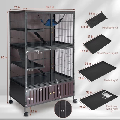 60" 5-Tier Ferret Cage, Multi-Level Chinchilla Cage With Lockable Doors, Ramps, Hammock, Wheels, Storage Cabinet, Small Animal Habitat 3 60" 5-Tier Ferret Cage, Multi-Level Chinchilla Cage With Lockable Doors, Ramps, Hammock, Wheels, Storage Cabinet, Small Animal Habitat