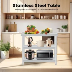 Stainless Steel Work Table With Lockable Casters, 3-Tier Commercial Kitchen Prep Table, Metal Utility Table 16 Stainless Steel Work Table With Lockable Casters, 3-Tier Commercial Kitchen Prep Table, Metal Utility Table -House Beautiful GUEST bd4f4b1c 603d 4f84 b802 b113db8a524f 1