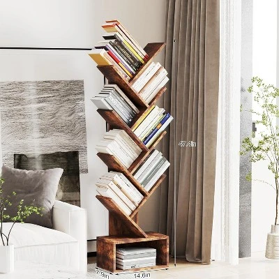 Jojoka 8-Tier Tree-Shaped Bookshelf With Storage Drawer – Tall Wooden Floor Standing Bookcase For Kids & Adults,Brown 7 Jojoka 8-Tier Tree-Shaped Bookshelf With Storage Drawer – Tall Wooden Floor Standing Bookcase For Kids & Adults,Brown - Image 5