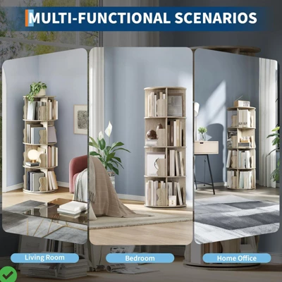 4 Tier Spinning Bookshelf Tower 50in Tall Bookcase For Kids Room 360¡ã Swivel Wood Bookshelf Rotating 7 4 Tier Spinning Bookshelf Tower 50in Tall Bookcase For Kids Room 360¡ã Swivel Wood Bookshelf Rotating - Image 5