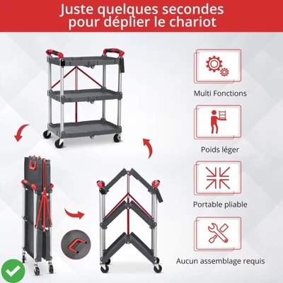 3-Layer Folding Cart Portable Service Trolley Collapsible Utility Carts 56 Lbs Load Capacity 4 3-Layer Folding Cart Portable Service Trolley Collapsible Utility Carts 56 Lbs Load Capacity - Image 2