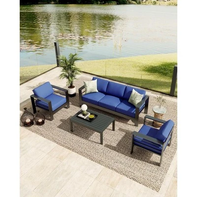4-Piece Outdoor Patio Sofa Set With Aluminum Frame, Removable Cushions And Coffee Table For Backyard And Porch 5 4-Piece Outdoor Patio Sofa Set With Aluminum Frame, Removable Cushions And Coffee Table For Backyard And Porch - Image 3