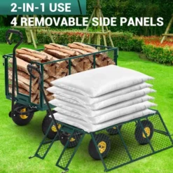 Heavy Duty Steel Garden Cart,550 LBS Capacity 3-in-1 Pullable Metal Wagon With 10" Pneumatic Wheels,180°Rotating Handle & Removable Sides, Green -House Beautiful GUEST bdc22f4d 0892 48a2 8630 c18aa35a4e35