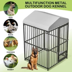 Outdoor Dog Kennel, 4x4x6 Ft /8 X 4 X 6 FT Metal Dog Kennel With Roof, Safety Lock & Rotating Feeder, Suitable For Dogs, Cats, Chickens, Rabbits -House Beautiful GUEST be1185ca 58f3 400c a4b1 7e59103b4030