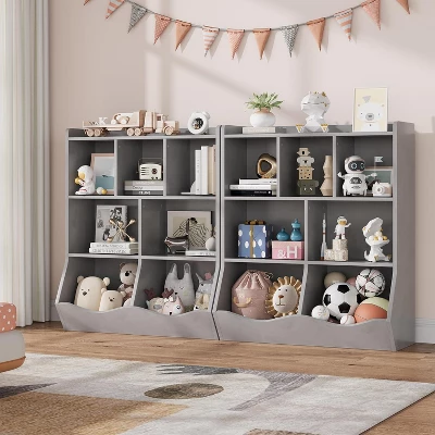 Toy Storage Cabinet, Three-Tier Kids Bookshelf And Bookcase For Storage Books And Toys, Multi Shelf With Cubby Cabinet 11 Toy Storage Cabinet, Three-Tier Kids Bookshelf And Bookcase For Storage Books And Toys, Multi Shelf With Cubby Cabinet - Image 9