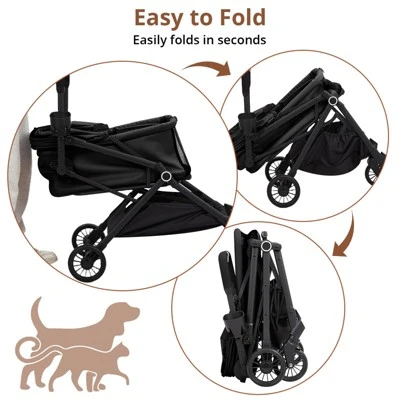 Foldable 4-Wheel Pet Stroller For Dogs & Cats - Lightweight Travel Carrier For Small To Medium Pets, 360° Swivel Front Wheels, Foot Brake 4 Foldable 4-Wheel Pet Stroller For Dogs & Cats - Lightweight Travel Carrier For Small To Medium Pets, 360° Swivel Front Wheels, Foot Brake - Image 2