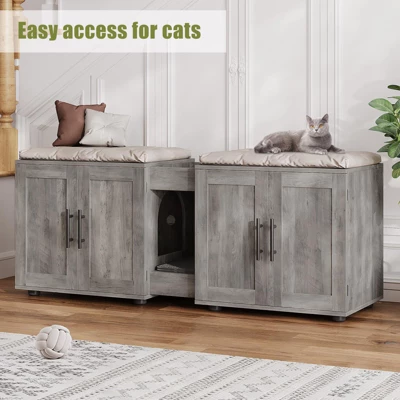 Cat Litter Box Enclosure For 2 Cats, Furniture With Double Room,Hidden Double Litter Box Enclosure Furniture,Cabinet With Scratching Pad 8 Cat Litter Box Enclosure For 2 Cats, Furniture With Double Room,Hidden Double Litter Box Enclosure Furniture,Cabinet With Scratching Pad - Image 6