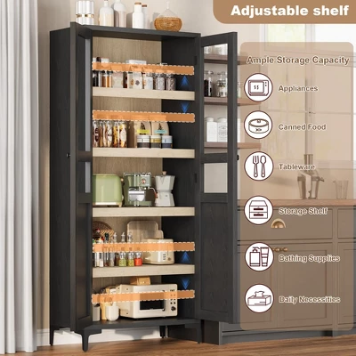 Tall Storage Cabinet With Glass Doors, 63" Height, Adjustable Shelf, Light Oak Wood, Multi-Purpose Organizer 7 Tall Storage Cabinet With Glass Doors, 63" Height, Adjustable Shelf, Light Oak Wood, Multi-Purpose Organizer - Image 5