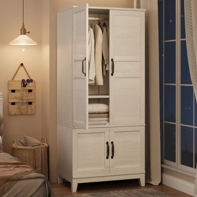 Armoire Wardrobe Closet With 4 Doors,72" Wooden Wardrobe Cabinet With Hanging Rod, Freestanding Tall Clothing Armoire Cabinet 11 Armoire Wardrobe Closet With 4 Doors,72" Wooden Wardrobe Cabinet With Hanging Rod, Freestanding Tall Clothing Armoire Cabinet - Image 9