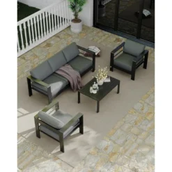 4-Piece Outdoor Patio Sofa Set With Aluminum Frame, Removable Cushions And Coffee Table For Backyard And Porch 19 4-Piece Outdoor Patio Sofa Set With Aluminum Frame, Removable Cushions And Coffee Table For Backyard And Porch -House Beautiful GUEST bec08c4b 8a10 4488 8154 74a0491976eb
