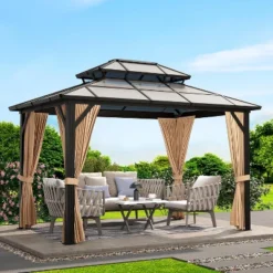10' X 13' Hardtop Gazebo Metal Gazebo Aluminum Frame, Double Galvanized Steel Roof Curtains Netting Included Pergolas For Patios Garden Parties Khaki 9 10' X 13' Hardtop Gazebo Metal Gazebo Aluminum Frame, Double Galvanized Steel Roof Curtains Netting Included Pergolas For Patios Garden Parties Khaki -House Beautiful GUEST bf8ef0db b780 492a 8e68 b6e23c0136df