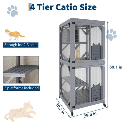 Jojoka Pet 4-Tier Wood Catio Outdoor Window Cat Enclosure, Cat House On Wheels With Scratch Post, Resting Box, Platforms, Sliding Doors, Weatherproof 3 Jojoka Pet 4-Tier Wood Catio Outdoor Window Cat Enclosure, Cat House On Wheels With Scratch Post, Resting Box, Platforms, Sliding Doors, Weatherproof