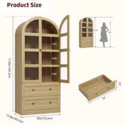 72" Arched Kitchen Pantry, Wood Arch Kitchen Storage Cabinets With Doors, Drawers, Shelves, Farmhouse Freestanding Versatile Large Cupboard Cabinet