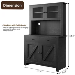 Kitchen Pantry Cabinet With Microwave Stand, Freestanding Hutch Cabinet With Buffet Cupboard & Adjustable Shelves