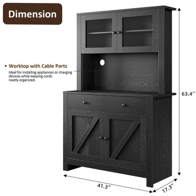Kitchen Pantry Cabinet With Microwave Stand, Freestanding Hutch Cabinet With Buffet Cupboard & Adjustable Shelves 3 Kitchen Pantry Cabinet With Microwave Stand, Freestanding Hutch Cabinet With Buffet Cupboard & Adjustable Shelves